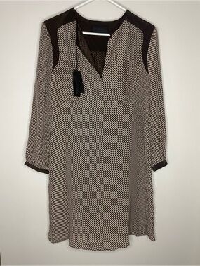 Derek Lam Silk Brown and Cream Shift Dress Size 8